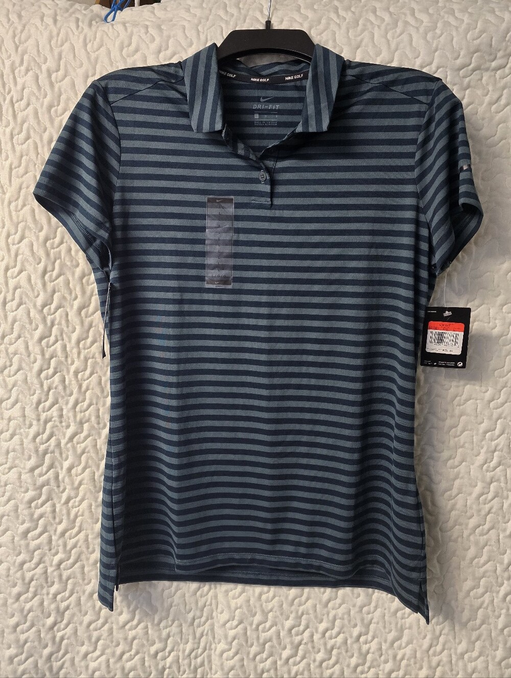 Nike Women's Green Striped Golf Polo Dri-Fit Standard Fit NWT